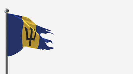 Barbados 3D tattered waving flag illustration on Flagpole. Perfect for background with space on the right side.