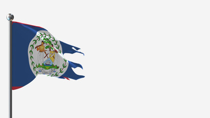 Belize 3D tattered waving flag illustration on Flagpole. Perfect for background with space on the right side.