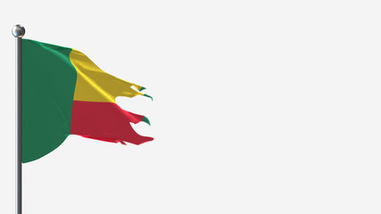 Benin 3D tattered waving flag illustration on Flagpole. Perfect for background with space on the right side.