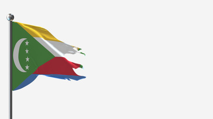 Comores 3D tattered waving flag illustration on Flagpole. Perfect for background with space on the right side.