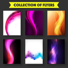 Set of six flyers with creative abstract waves.