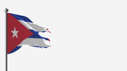 Cuba 3D tattered waving flag illustration on Flagpole. Perfect for background with space on the right side.