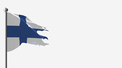 Finland 3D tattered waving flag illustration on Flagpole. Perfect for background with space on the right side.
