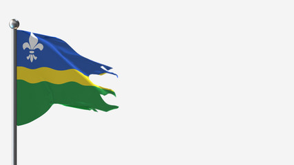 Flevoland 3D tattered waving flag illustration on Flagpole. Perfect for background with space on the right side.