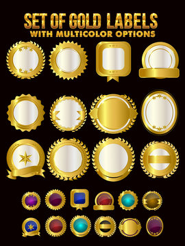 Set of Gold Labels, Badges, Ribbons with multicolor options.
