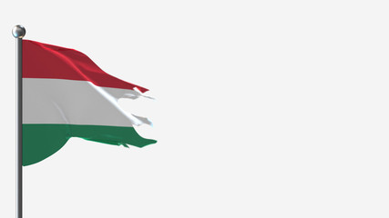 Hungary 3D tattered waving flag illustration on Flagpole. Perfect for background with space on the right side.