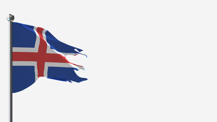 Iceland 3D tattered waving flag illustration on Flagpole. Perfect for background with space on the right side.