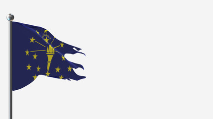 Indiana 3D tattered waving flag illustration on Flagpole. Perfect for background with space on the right side.