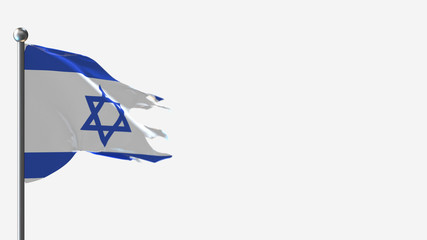 Israel 3D tattered waving flag illustration on Flagpole. Perfect for background with space on the right side.