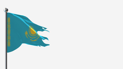 Kazakhstan 3D tattered waving flag illustration on Flagpole. Perfect for background with space on the right side.