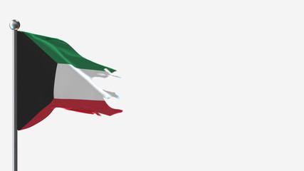 Kuwait 3D tattered waving flag illustration on Flagpole. Perfect for background with space on the right side.