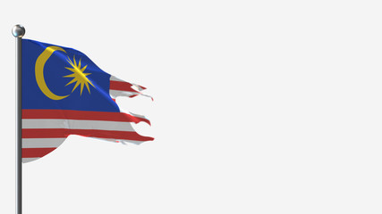 Malaysia 3D tattered waving flag illustration on Flagpole. Perfect for background with space on the right side.