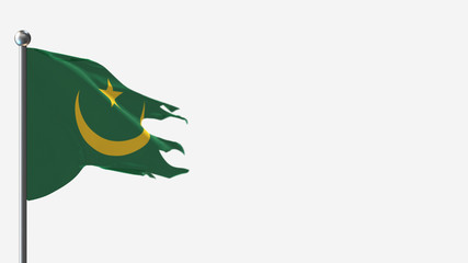 Mauritania 3D tattered waving flag illustration on Flagpole. Perfect for background with space on the right side.