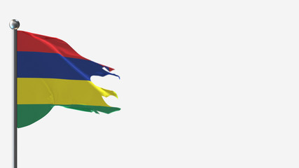 Mauritius 3D tattered waving flag illustration on Flagpole. Perfect for background with space on the right side.