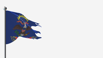 North Dakota 3D tattered waving flag illustration on Flagpole. Perfect for background with space on the right side.