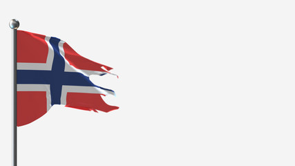 Norway 3D tattered waving flag illustration on Flagpole. Perfect for background with space on the right side.