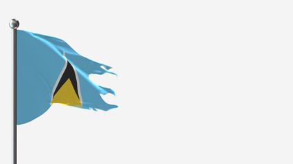 Saint Lucia 3D tattered waving flag illustration on Flagpole. Perfect for background with space on the right side.