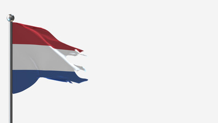 The Netherlands 3D tattered waving flag illustration on Flagpole. Perfect for background with space on the right side.
