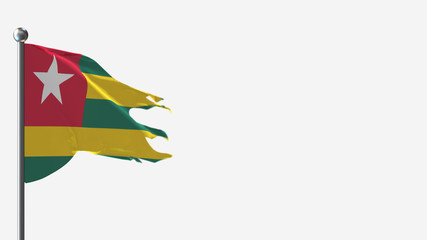 Togo 3D tattered waving flag illustration on Flagpole. Perfect for background with space on the right side.