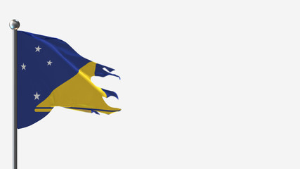 Tokelau 3D tattered waving flag illustration on Flagpole. Perfect for background with space on the right side.