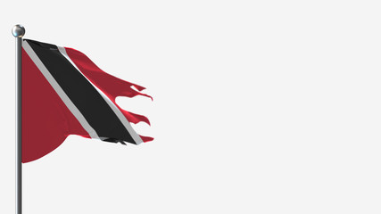 Trinidad And Tobago 3D tattered waving flag illustration on Flagpole. Perfect for background with space on the right side.