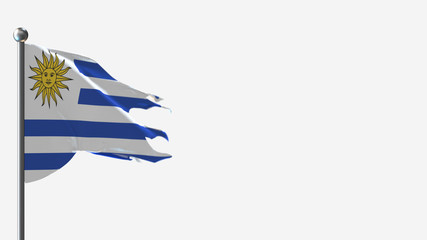 Uruguay 3D tattered waving flag illustration on Flagpole. Perfect for background with space on the right side.