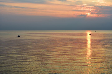 Magnificent sunrise over the sea off the coast of Sicily, Italy