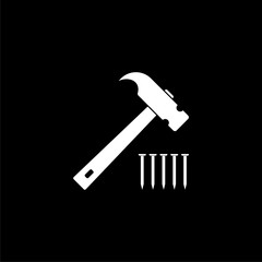 Hammer and nail isolated icon on black background