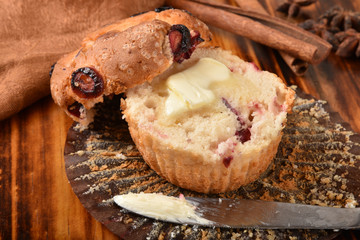 Hot buttered cranberry muffin