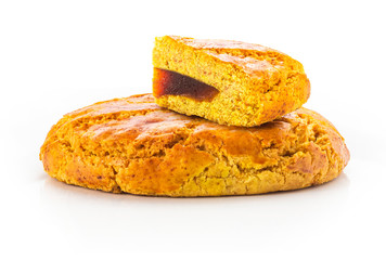 Creole pie with candied papaya isolated on white backgroud called locally ''Pâté Créole'' - Traditional cake of Reunion family