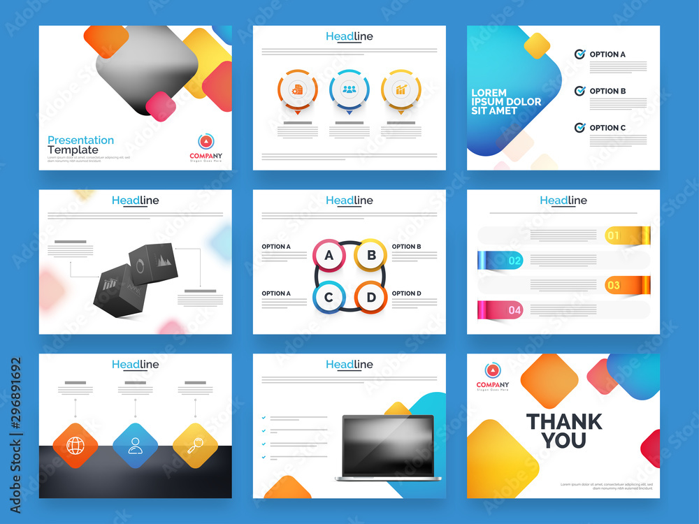 Poster presentation templates with infographic and abstract elements.