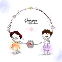 Line art illustration of kids for Raksha Bandhan.