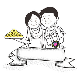 couple holding gifts and sweets clip art preview