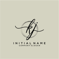 KJ Initial handwriting logo with circle template vector.