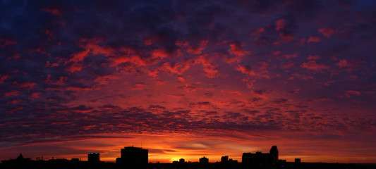 Fantastically colorful morning sky with clouds before sunrise