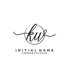 KW Initial handwriting logo with circle template vector.