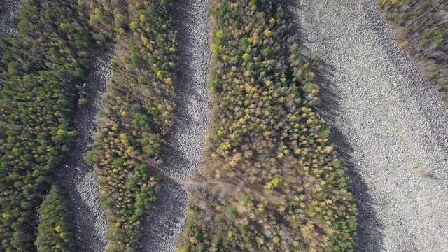 Taganay National Park in Russia in Autumn. Aerial View of "Big Stone River", Biggest Deposit Occurrence of Aventurine Quartz