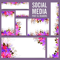 Social Media Post and Header with pink and purple flowers.