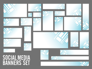Social Media banners with white geometric element.