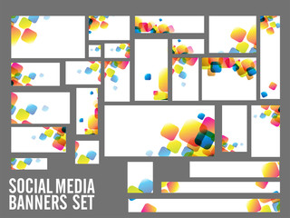 Social Media Banners with colorful squares.