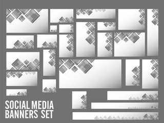 Social Media Banners with grey squares.