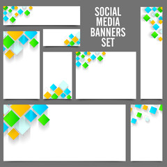 Social Media Banners with colorful squares.