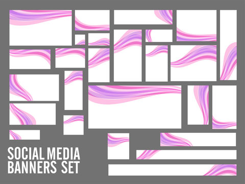 Social Media Banners with pink and purple waves.
