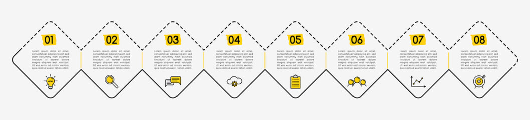 Business infographic with 8 options. Vector