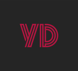 Initial two letter red line shape logo on black vector YD
