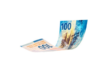 Flying Swiss money - the new issue of ten francs note, isolated with clipping path