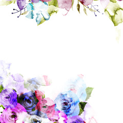 Watercolor rose flowers decorated background.