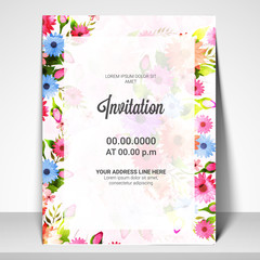Beautiful Invitation Card with colorful flowers.