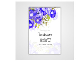 Invitation Card template with purple watercolor flowers.