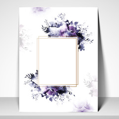 Greeting or Invitation Card template with watercolor flowers.